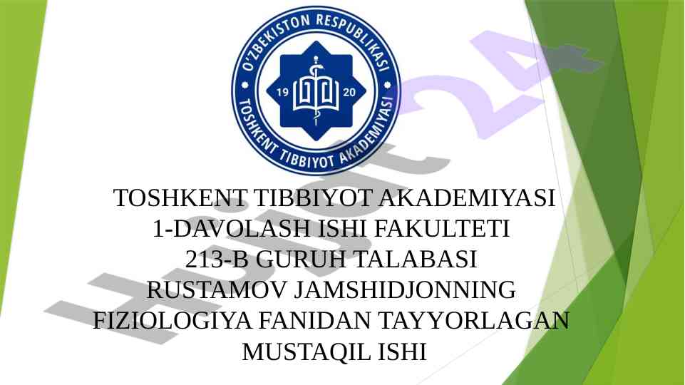 Nerv tolalari fiziologiyasi haqida mustaqil ish