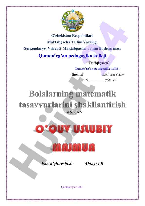 Bolalarning matematik tasavvurlarini shakllantirish