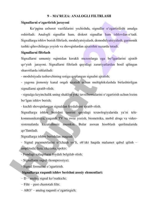 Analogli filtrlash: signallarni o'zgartirish jarayoni