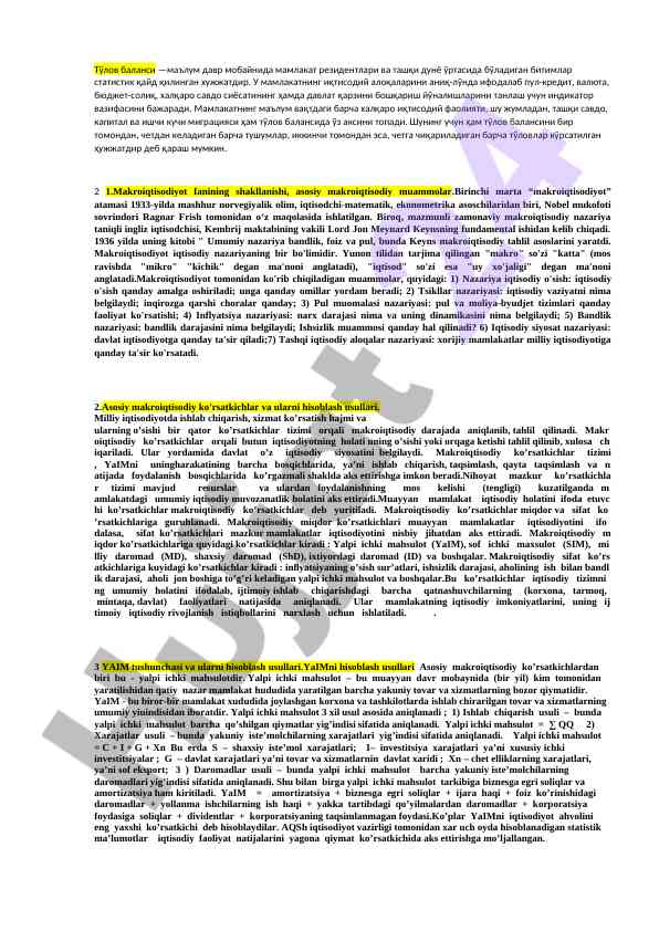 To'lov balansi va makroiqtisodiyot asoslari