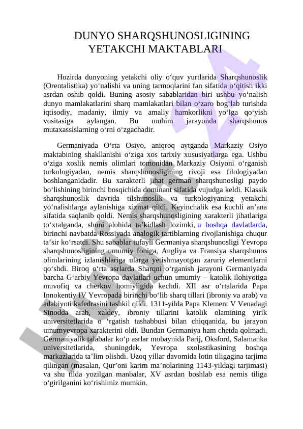 Dunyo sharqshunosligining yetakchi maktablari