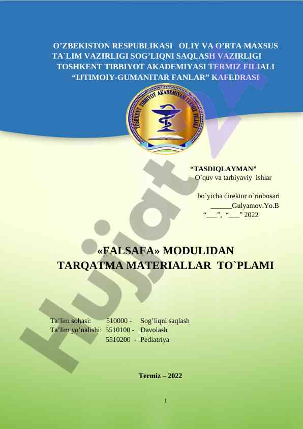 Falsafa modulidan tarqatma materiallar to‘plami