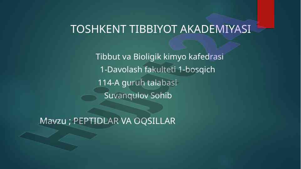 Peptidlar va oqsillar kimyoviy xossalari