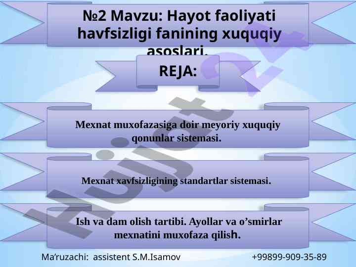 Hayot faoliyati havgfsizligi fani huquqiy asoslari