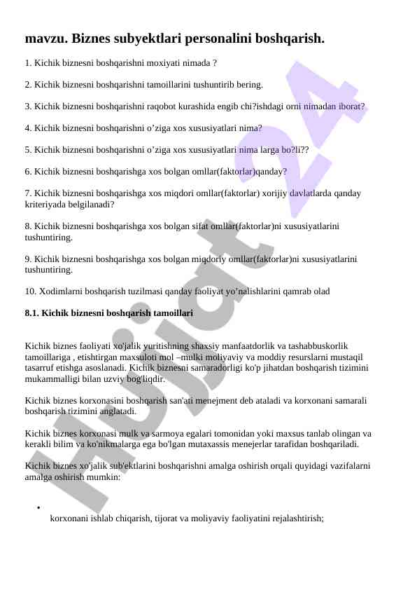 Kichik biznesni boshqarish tamoyillari haqida