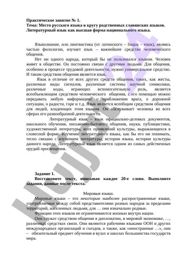 Место русского языка в славянских языках