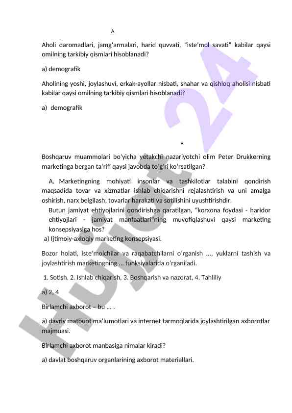 Aholi daromadlari va marketing konseptsiyalari