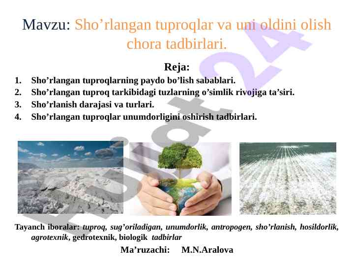 Sho’rlangan tuproqlar va ularga qarshi tadbirlar