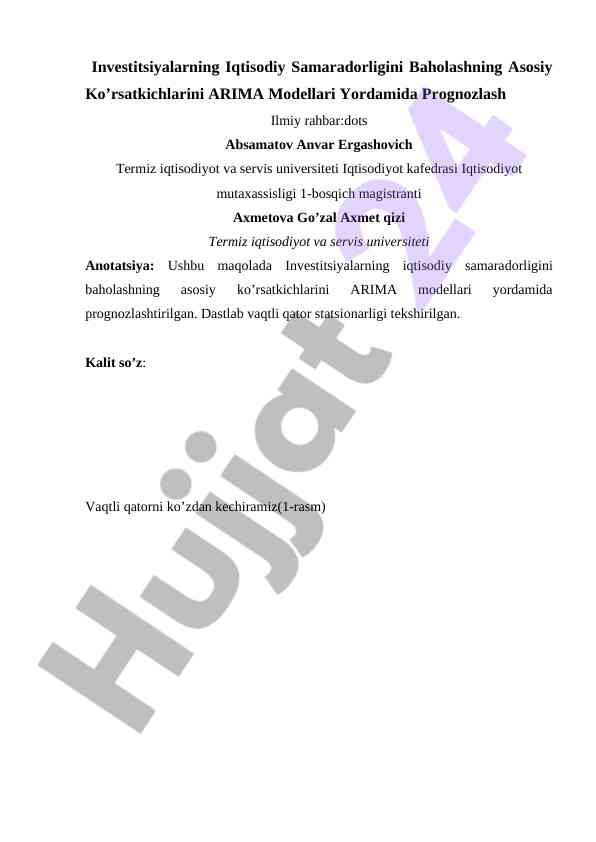 Investitsiyalarning iqtisodiy samaradorligini baholash