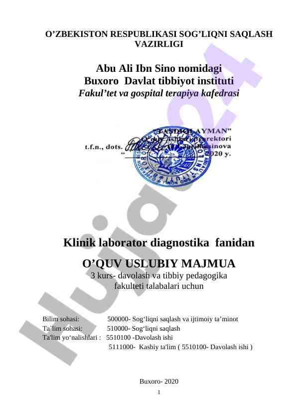 Klinik laborator diagnostika fanidan o‘quv usuli