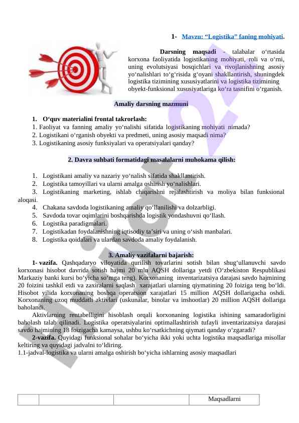 Logistika fanining mohiyati va rivojlanish yo‘nalishlari