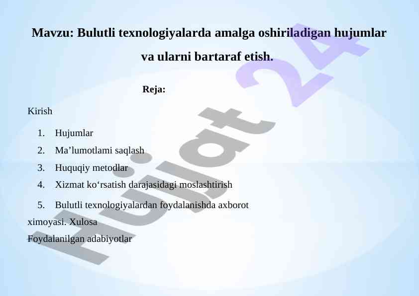 Bulutli texnologiyalarda hujumlar va ularni bartaraf etish