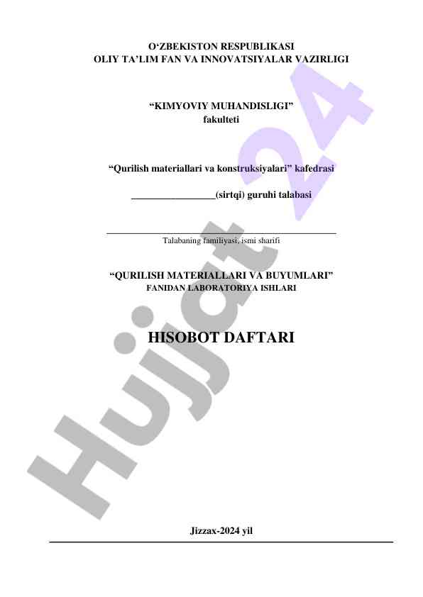 Qurilish materiallari va buyumlari fanidan laboratoriya ishtlari