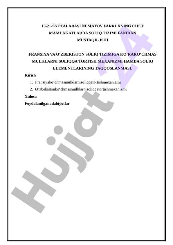 Fransiya va o'zbekiston soliq tizimi taqqoslash