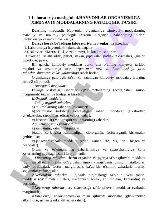 Hayvonlar organizmining ximiyaviya moddalarga ta’siri