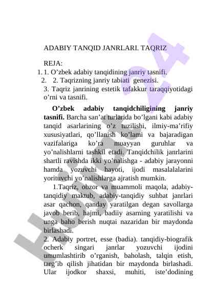 Adabiy tanqid va uning janrlari tahlili