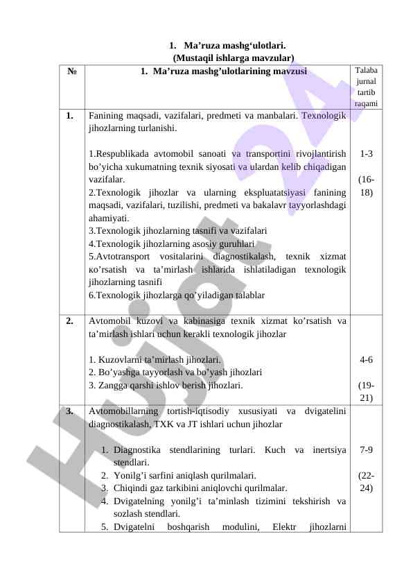 Amaliy mashgulotlar va laboratoriya mashgulotlari
