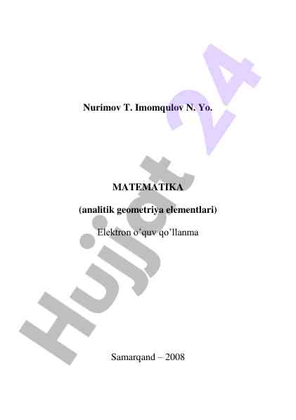 Matematika analitik geometriya elementlari elektron qo‘llanma