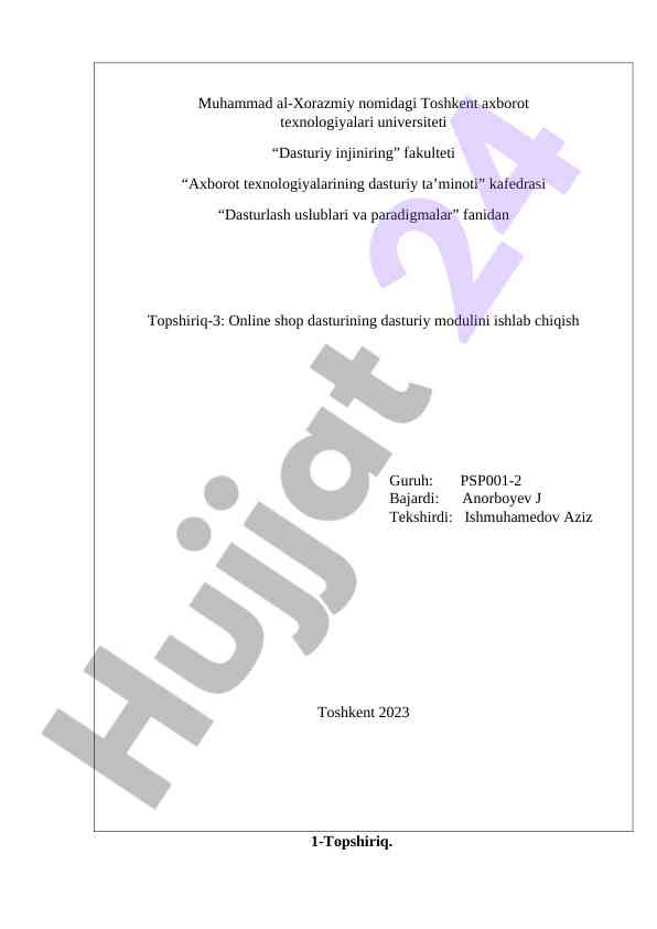 Tanlangan obyektning dasturiy modulini ishlab chiqish