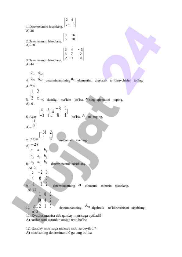 Determinantni hisoblash va matrisalar bilan ishlash