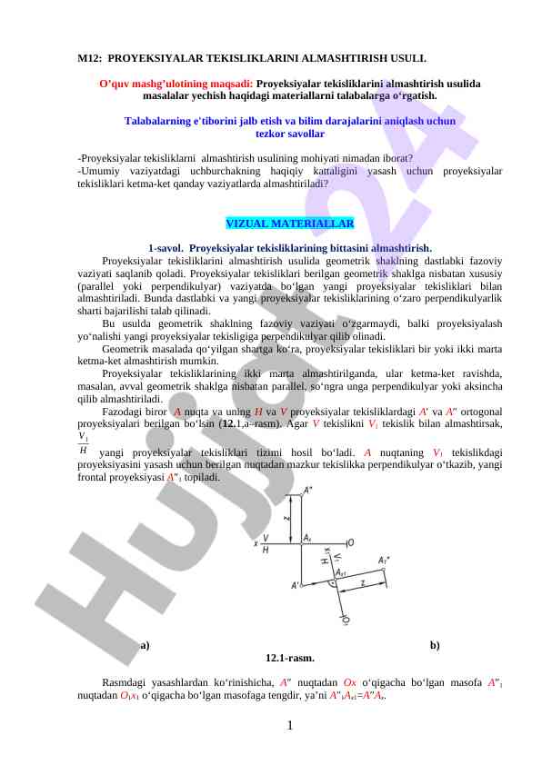 Proyeksiyalar tekisliklarini almashtirish usuli