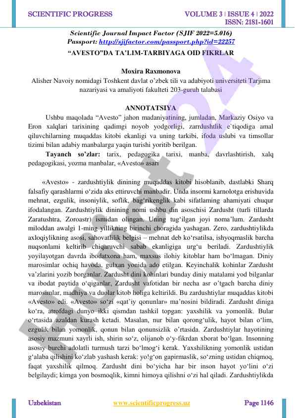 Avestoda ta’lim-tarbiyaga oid fikrlar
