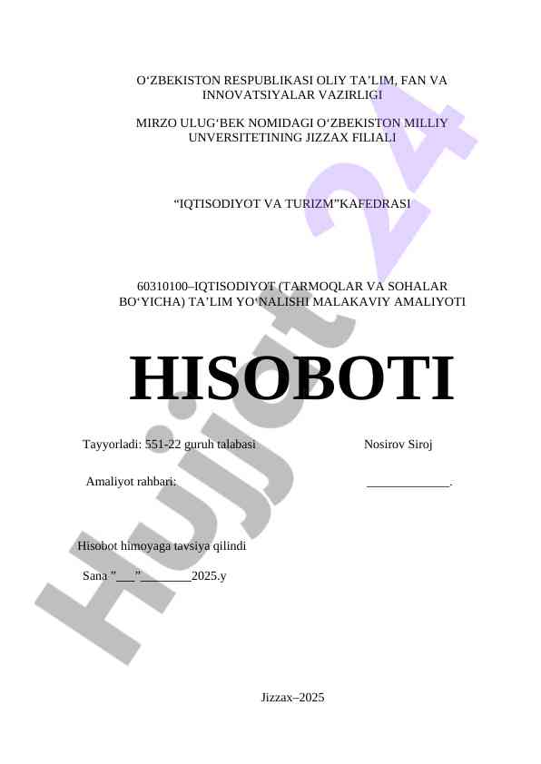 Malakali amaliyot hisoboti iqtisodiyot va turizm