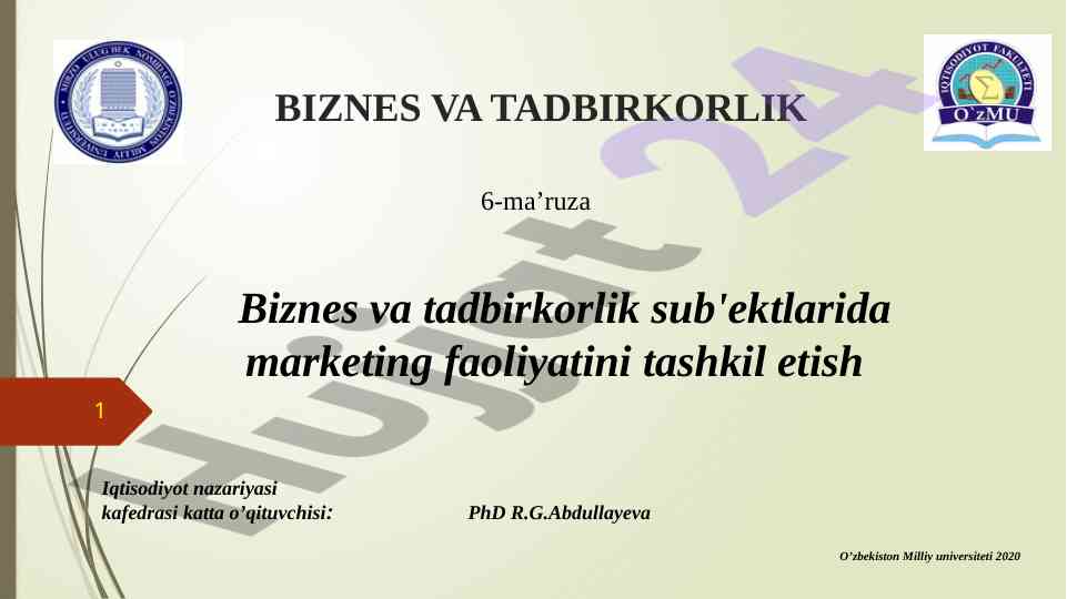 Biznes va tadbirkorlikda marketing faoliyati
