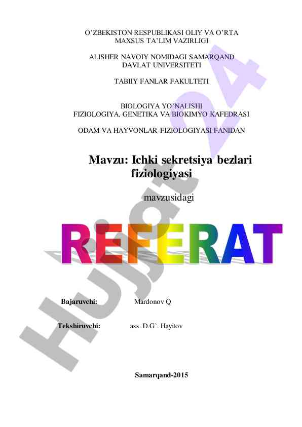 Ichki sekretsiya bezlari fiziologiyasi tahlili