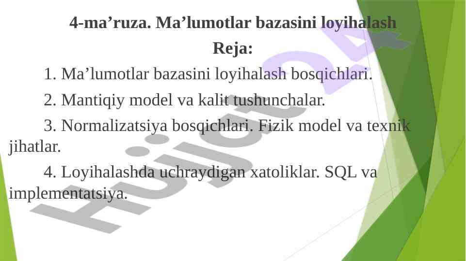 Ma’lumotlar bazasini loyihalash asoslari