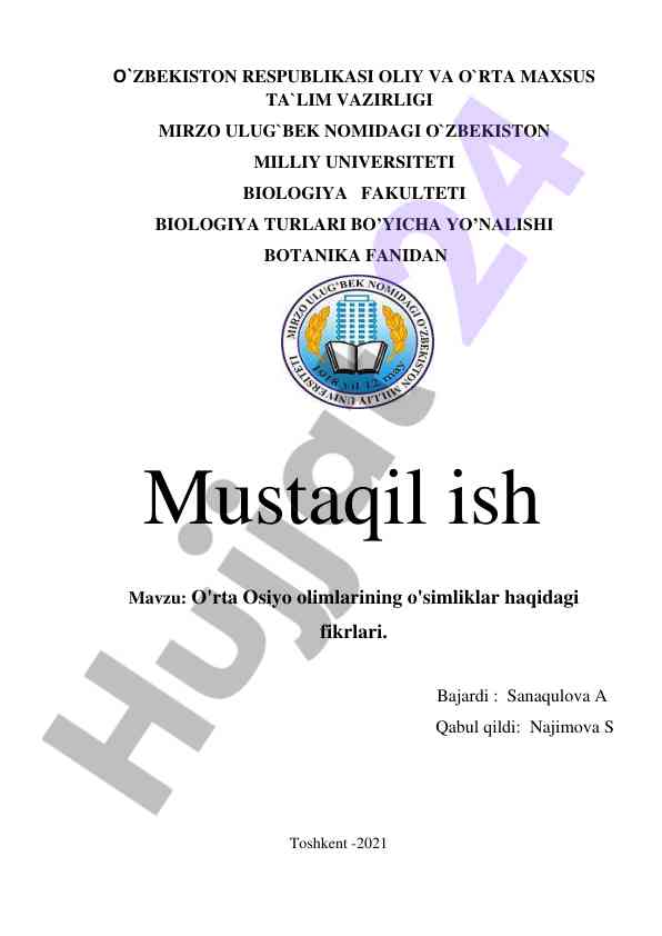 O'rta osiyo olimlarining o'simliklar haqidagi fikrlari