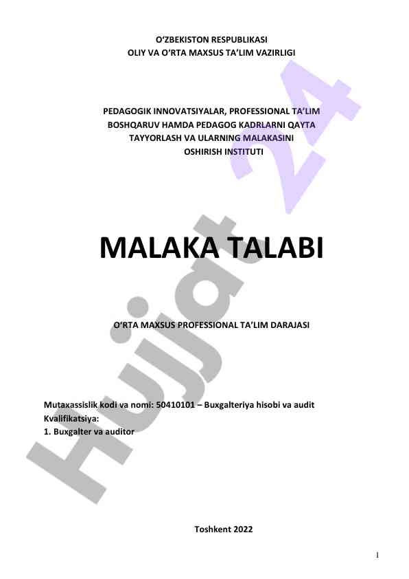 Buxgalteriya hisobi va audit malaka talabi