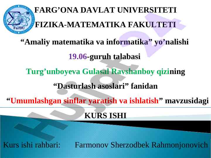 Umumlashgan sinflar yaratish va ishlatish