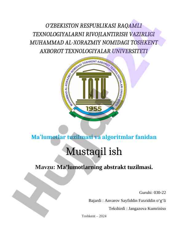 Ma'lumotlarning abstrakt tuzilmasi haqida tahlil