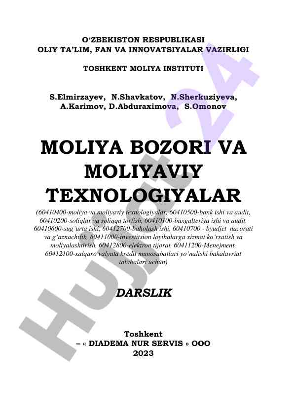 Moliya bozori va moliyaviy texnologiyalar darslik