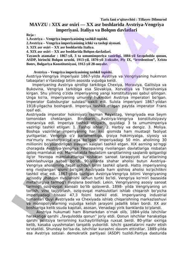 Avstriya-vengriya imperiyasi tarixi xix asrda