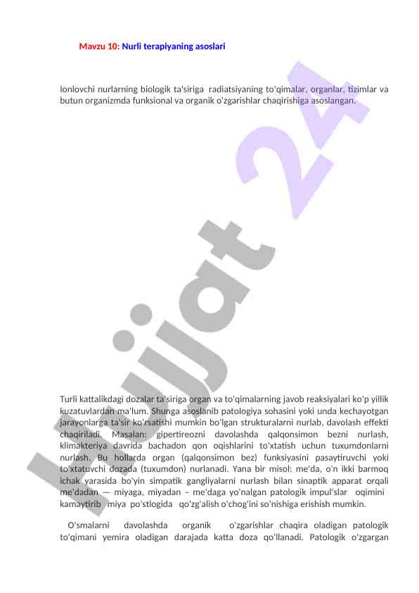 Nurli terapiya asoslari va biologik ta'siri