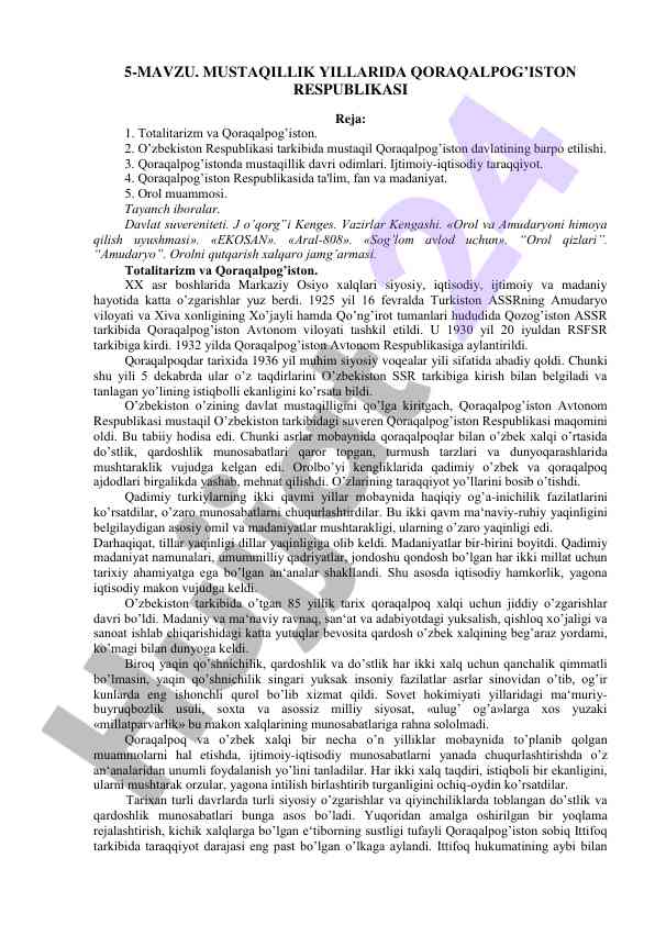 Qoraqalpog'iston mustaqillik yillaridagi taraqqiyot