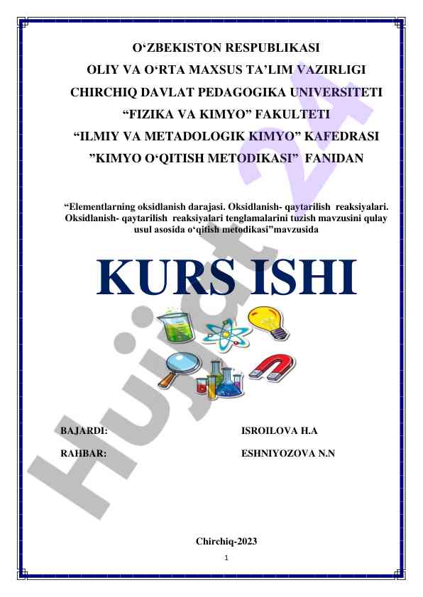 Kimyo o‘qitish metodikasi tema o‘rganish