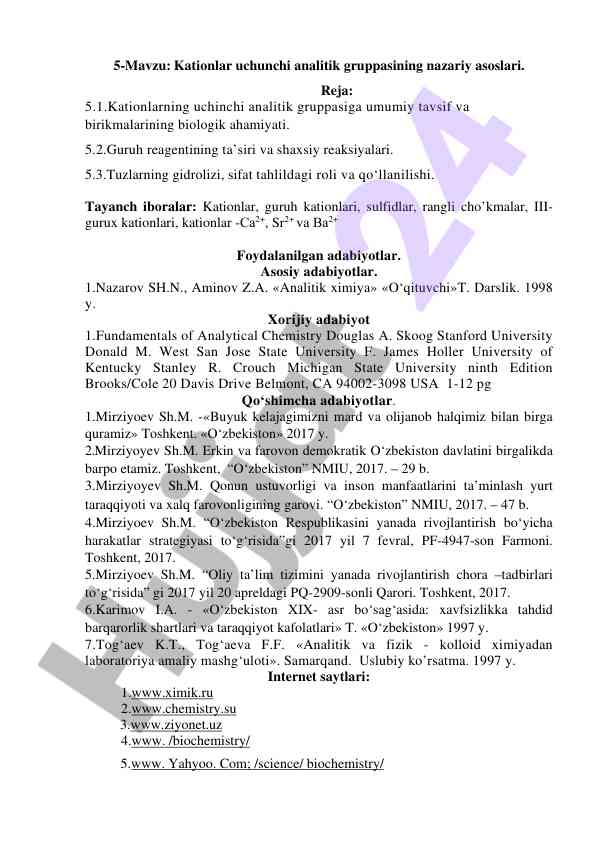 Kationlar uchunchi analitik gruppasi nazariy asoslari
