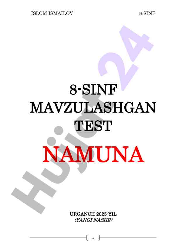 8-sinf huquq darsligi mavzulariga asoslangan test