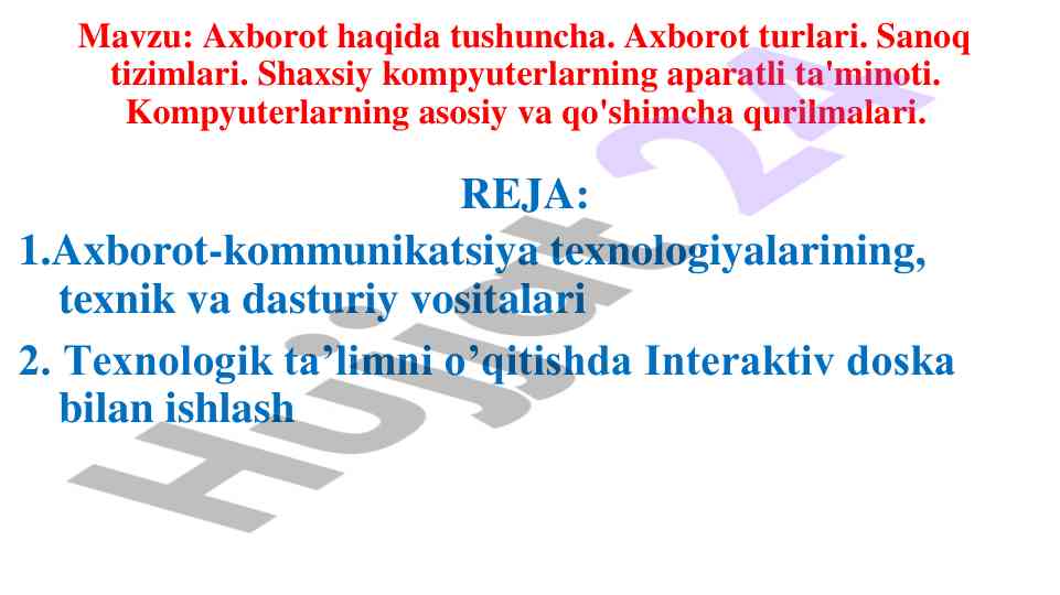 Axborot texnologiyalari va kompyuter tizimlari