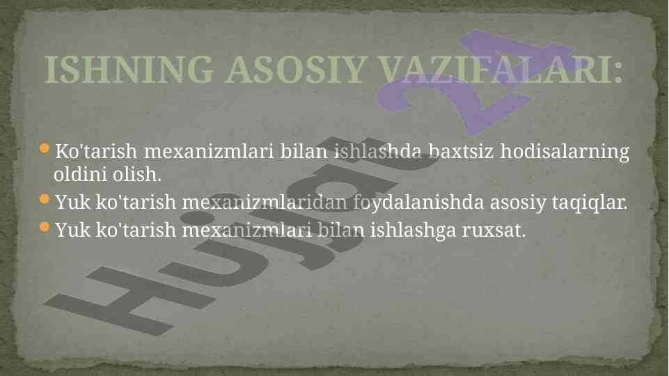 Ko'tarish mexanizmlari bilan ishlashda havfsizlik