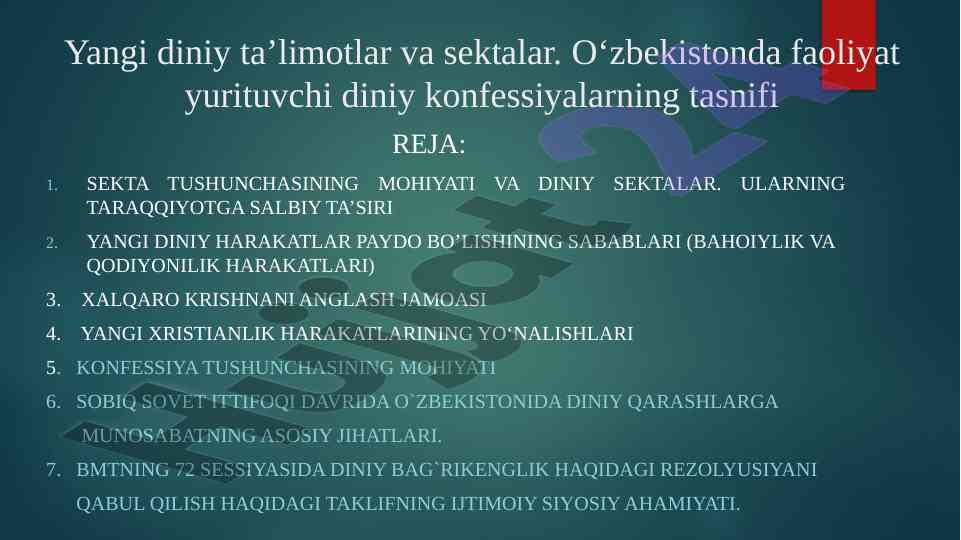 Yangi diniy ta’limotlar va sektalar tahlili