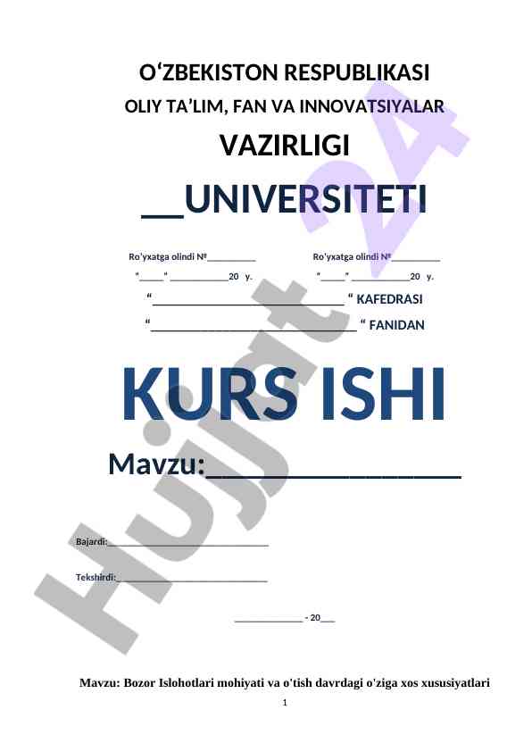 Bozor Islohotlari Mohiyati Va O'tish Davrida Xususiyatlar