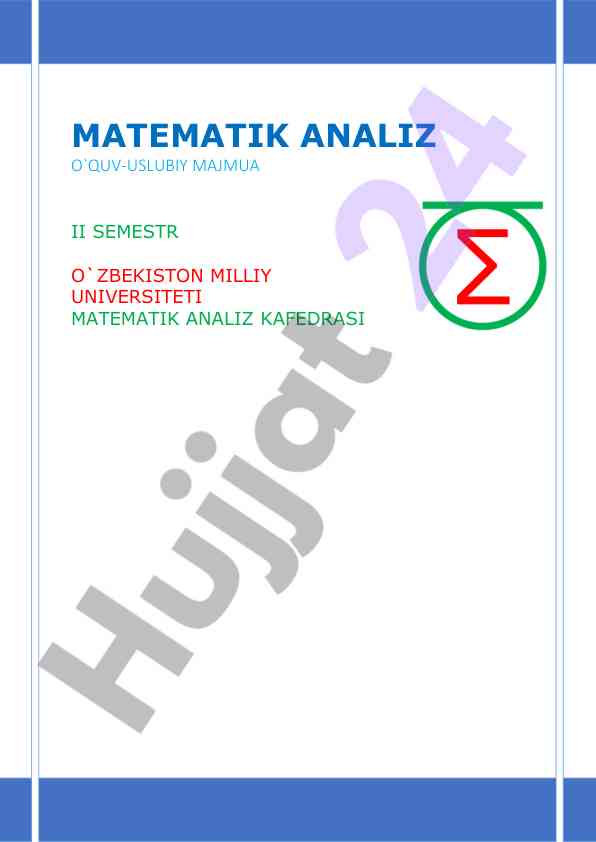 Matematik analiz o‘quv-uslubiy majmua ii semestr