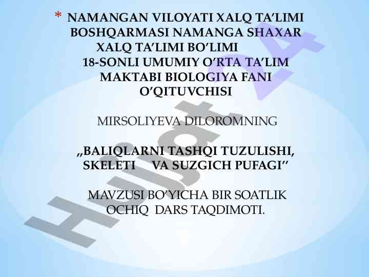 Baliqlarning tashqi tuzilishi, skeleti va suzgich puffagi