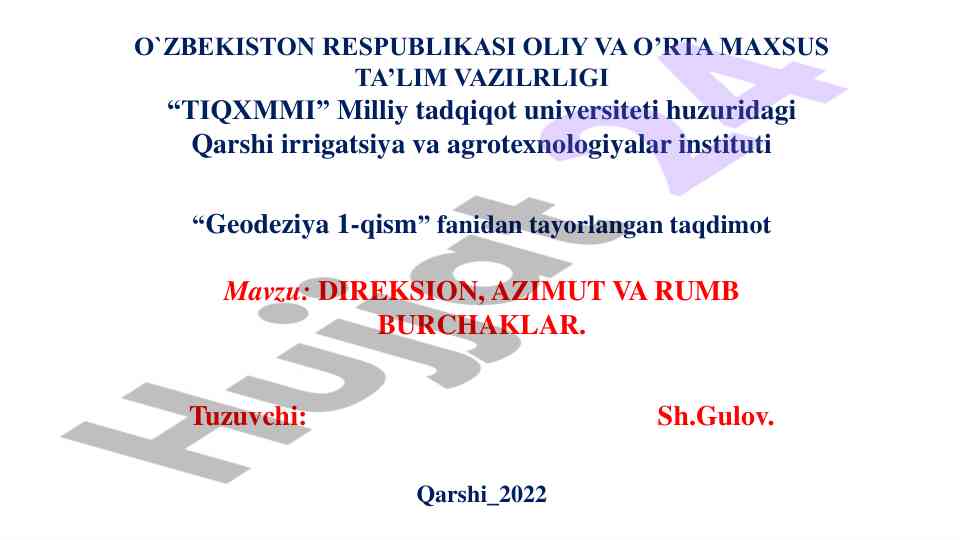 Geodeziya 1-qism direksion azimut va rumb burchaklar