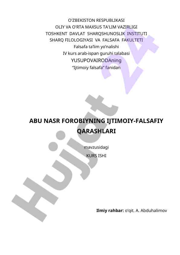 Ijtimoiy falsafa mavzusidagi kurs ishlari