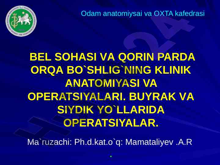 Bel sohasi va qorin parda orqa bo`shlig`ining klinik anatomiyasi